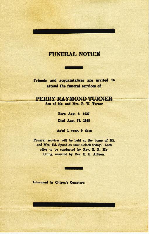 Perry Raymond Turner funeral notice